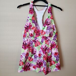 Lands' End Floral V Neck Racerback Tankini Top Size 12